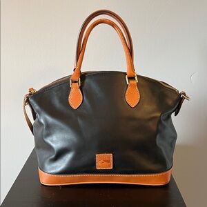 Navy and Tan Leather Handbag